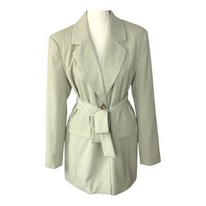 7 FOR ALL MANKIND Mid Length Oversized $398 Light Green Belted Blazer Jacket SzM
